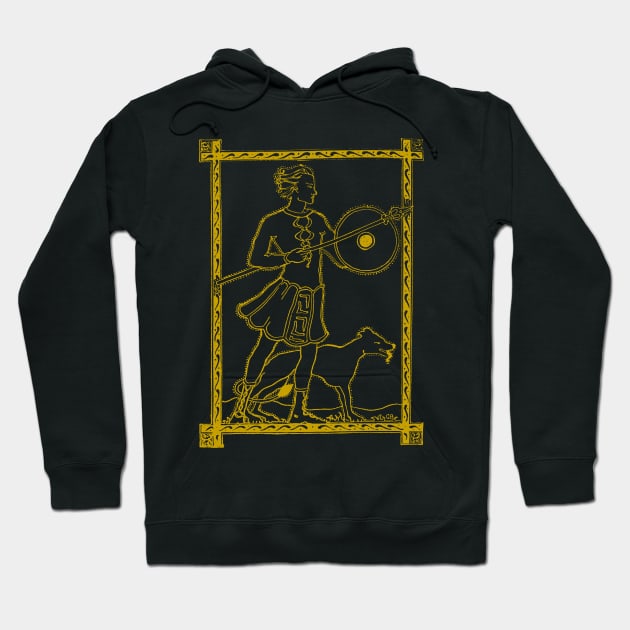 celtic hero Cú Chulainn and his Hound in gold Hoodie by MacSquiddles